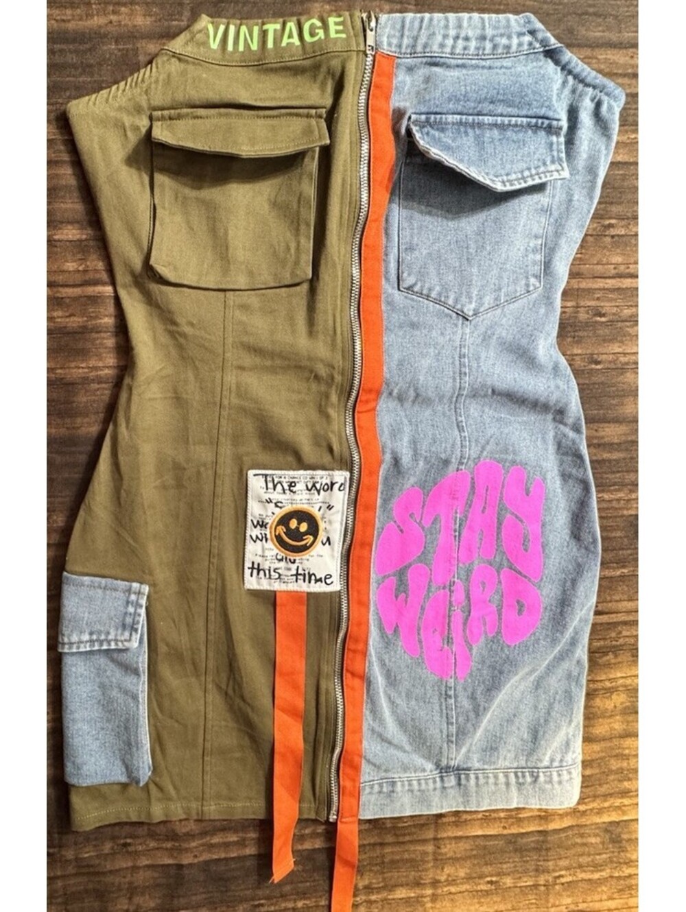 All Things Fate Denim Mixed Media Tube Top Dress w/ Pockets Ribbon Y2K Design